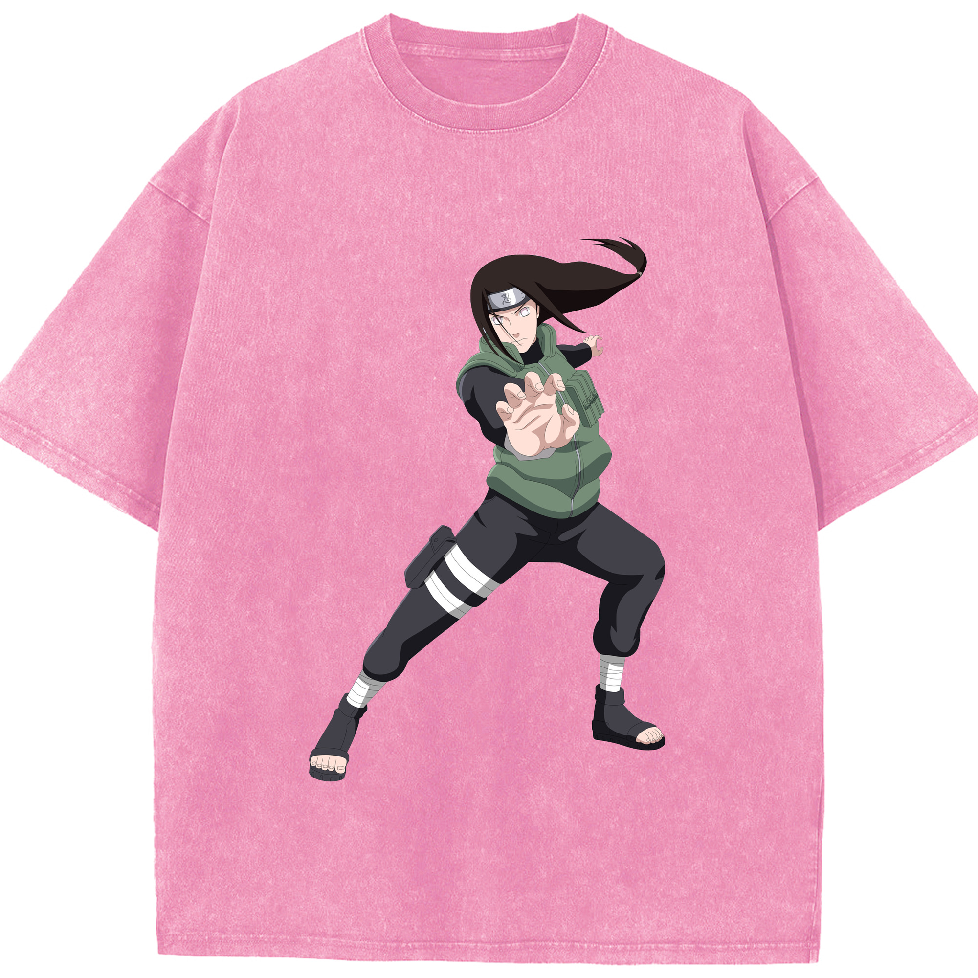 （画像用） NARUTO -ナルト- 日向ネジ Hyūga Neji 綿100% ヴィンテージ風 半袖Tシャツ（フロントプリント）